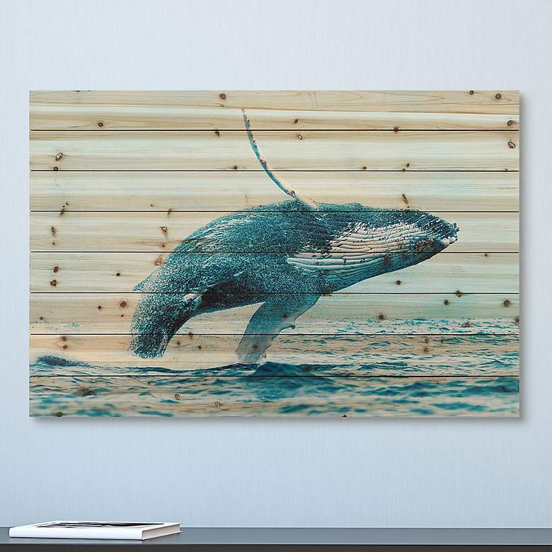 Image 1 Whale 45" Wide Rectangular Giclee Print Solid Wood Wall Art