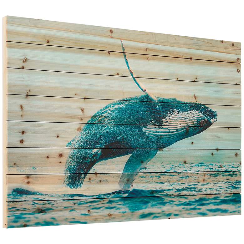 Image 4 Whale 45" Wide Rectangular Giclee Print Solid Wood Wall Art more views
