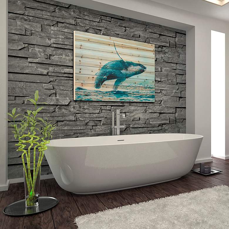 Image 5 Whale 45" Wide Rectangular Giclee Print Solid Wood Wall Art more views