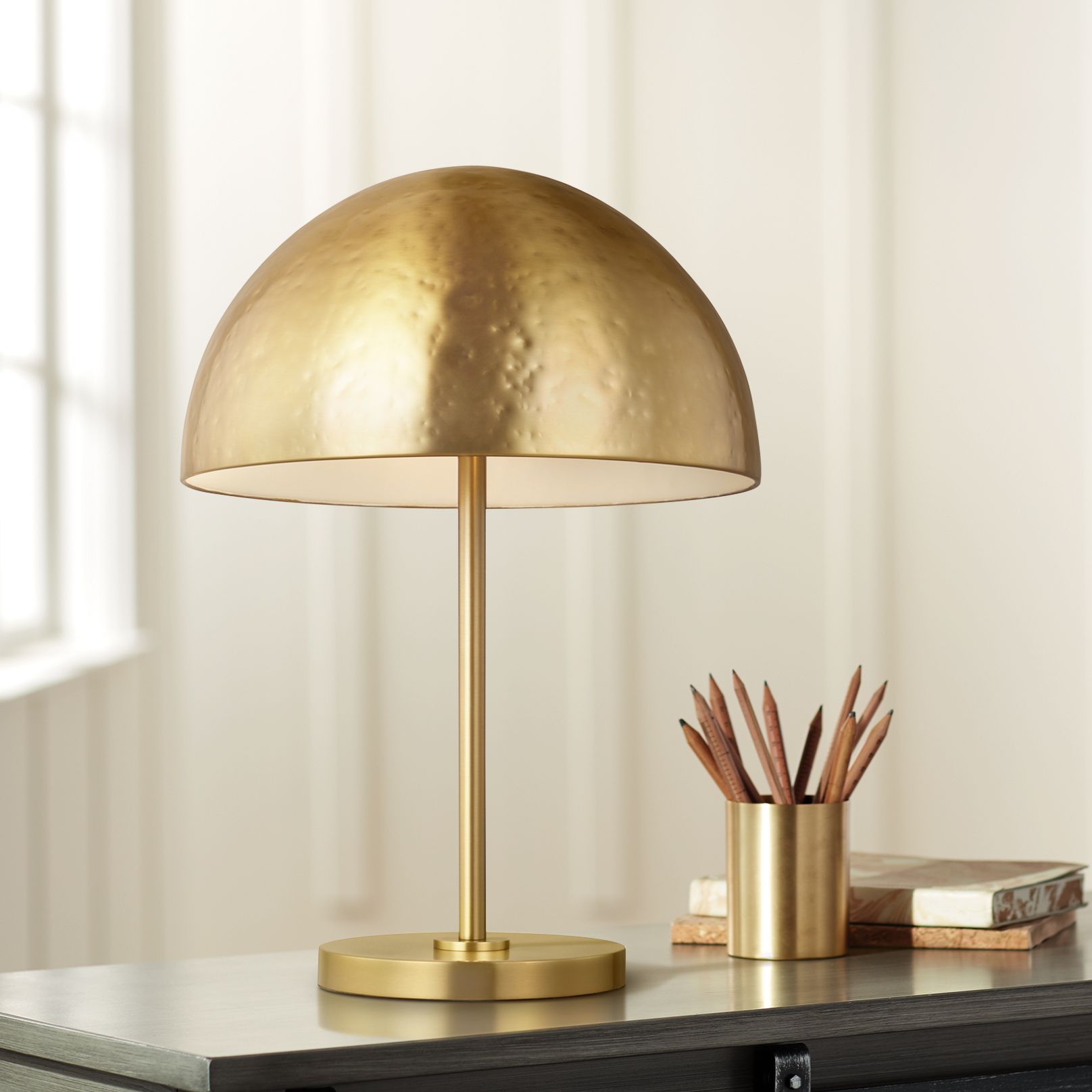 burnished brass table lamp