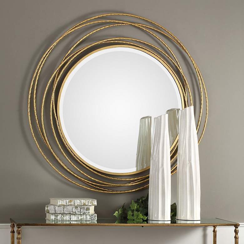 Image 1 Whirlwind Metallic Gold Leaf 39 1/4" Round Wall Mirror