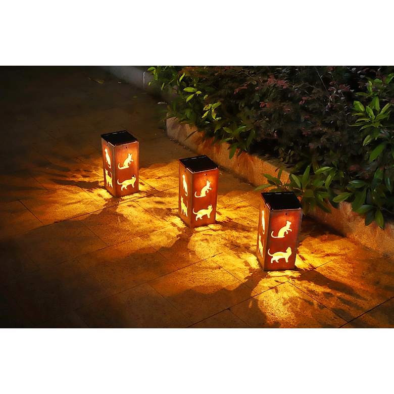 Image 4 Whiskers 10 3/4 inchH Tan Cat Cut-Out Solar Portable Lantern more views