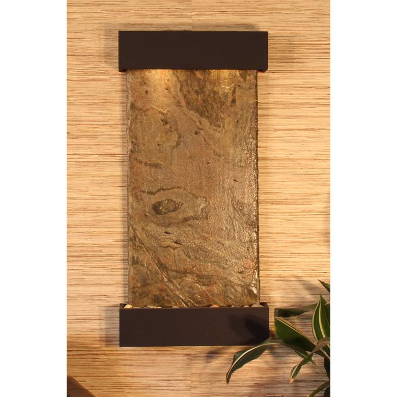 Image 1 Whispering Creek 46" High Green Slate Bronze Wall Fountain