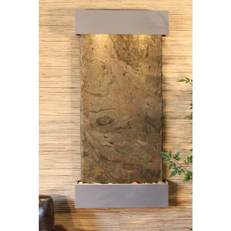 Image 1 Whispering Creek Green Slate Silver 46" High Wall Fountain