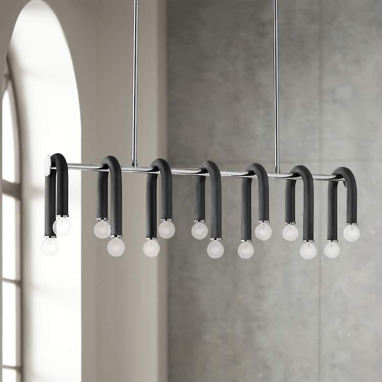 Image 1 Whit 37 3/4"W Nickel and Black 14-Light Island Pendant Light