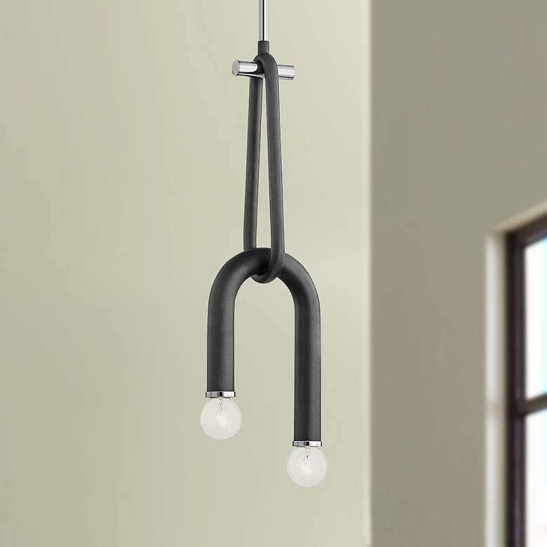 Image 1 Whit 6 1/2 inch Wide Nickel and Black 2-Light Mini Pendant Light