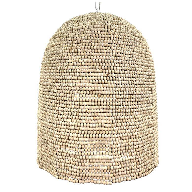 Image 1 Whitaker 18.5" Metal Frame Pendant With Natural Wood Beads