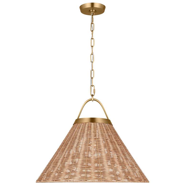Image 1 Whitby 30"W Burnished Brass Pendant Light w/ Natural Rattan