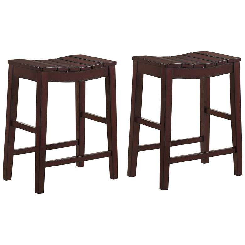 Image 2 Whitcombe 24 inch Antique Red Wood Counter Stools Set of 2