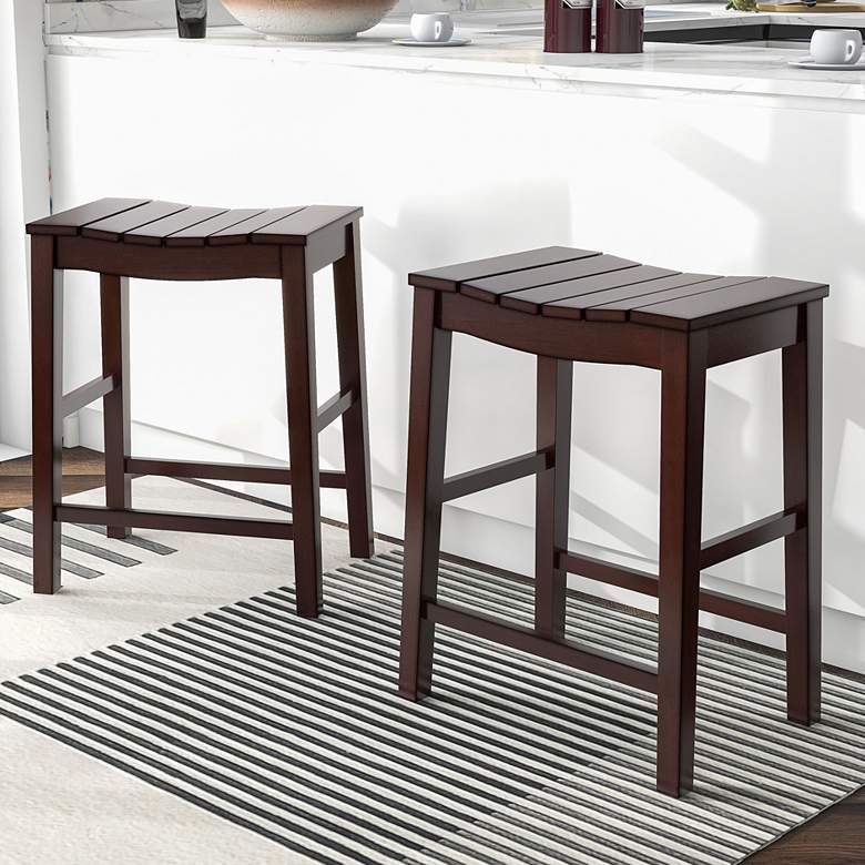 Image 1 Whitcombe 24" Antique Red Wood Counter Stools Set of 2