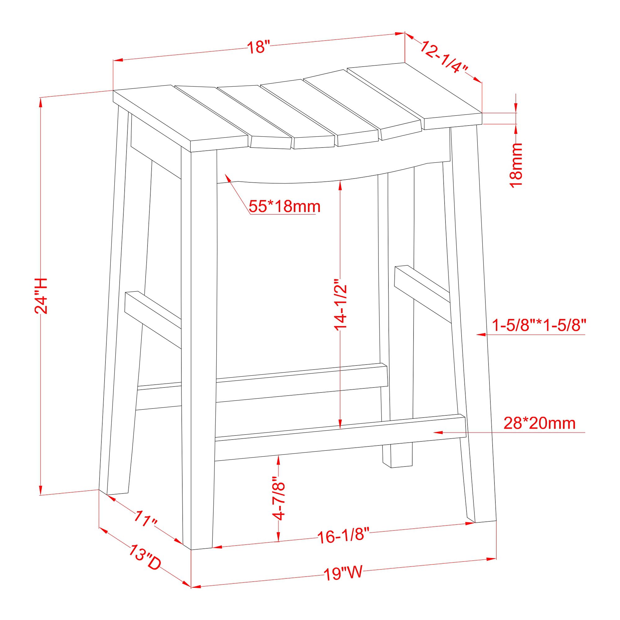 Whitcombe 24" Antique Red Wood Counter Stools Set of 2