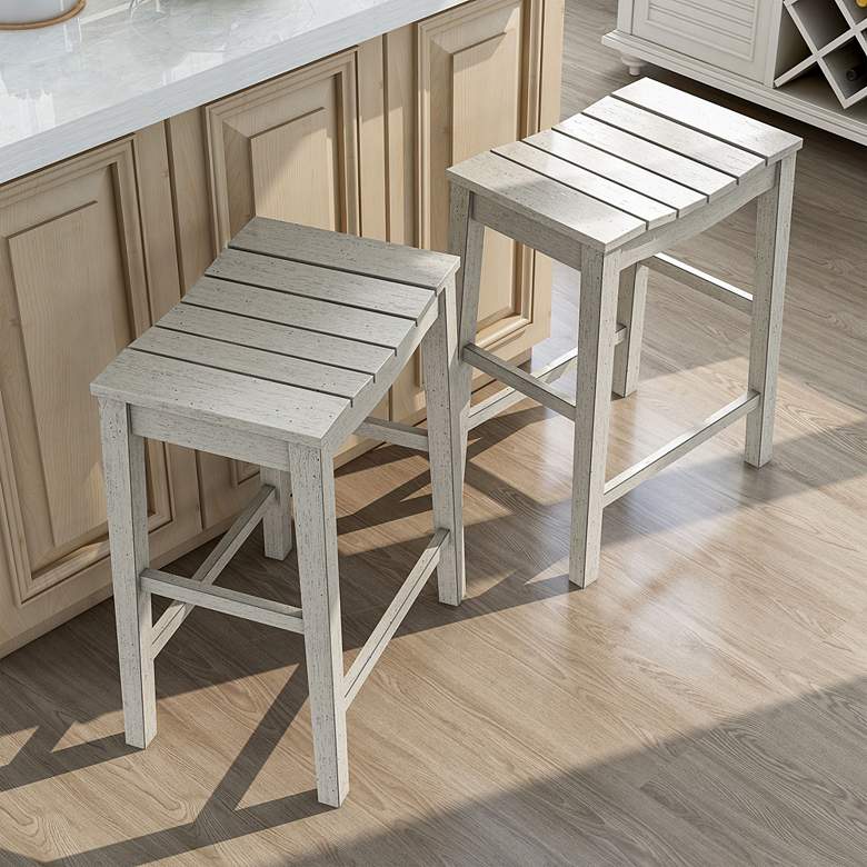 Image 7 Whitcombe 24" Antique White Wood Counter Stools Set of 2 more views