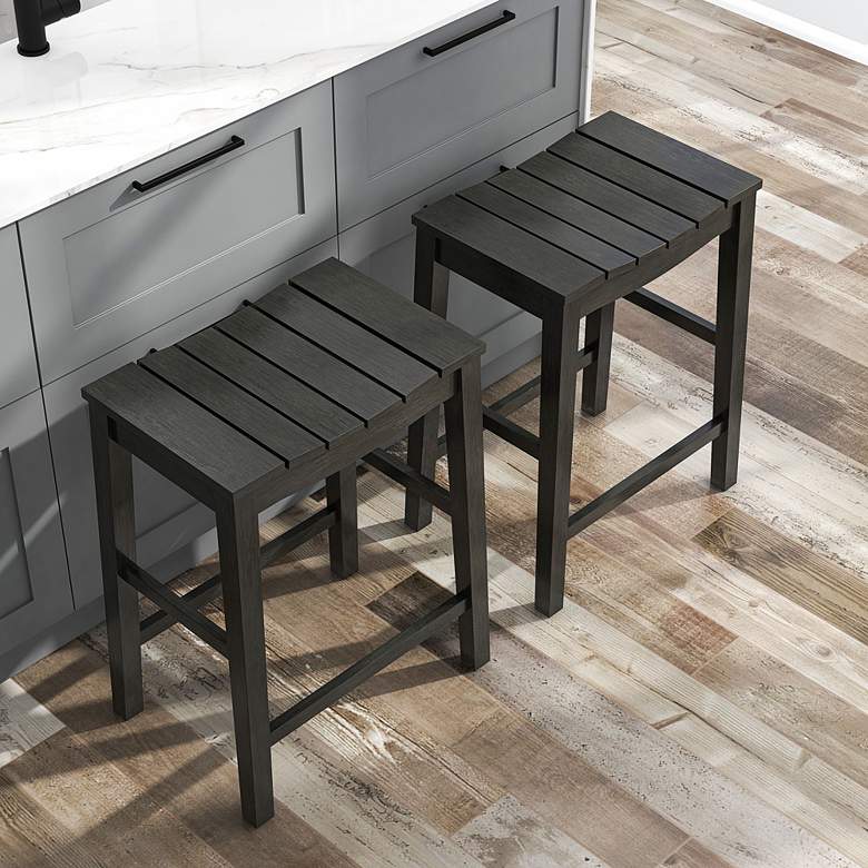 Image 7 Whitcombe 24" Black Wood Counter Stools Set of 2 more views