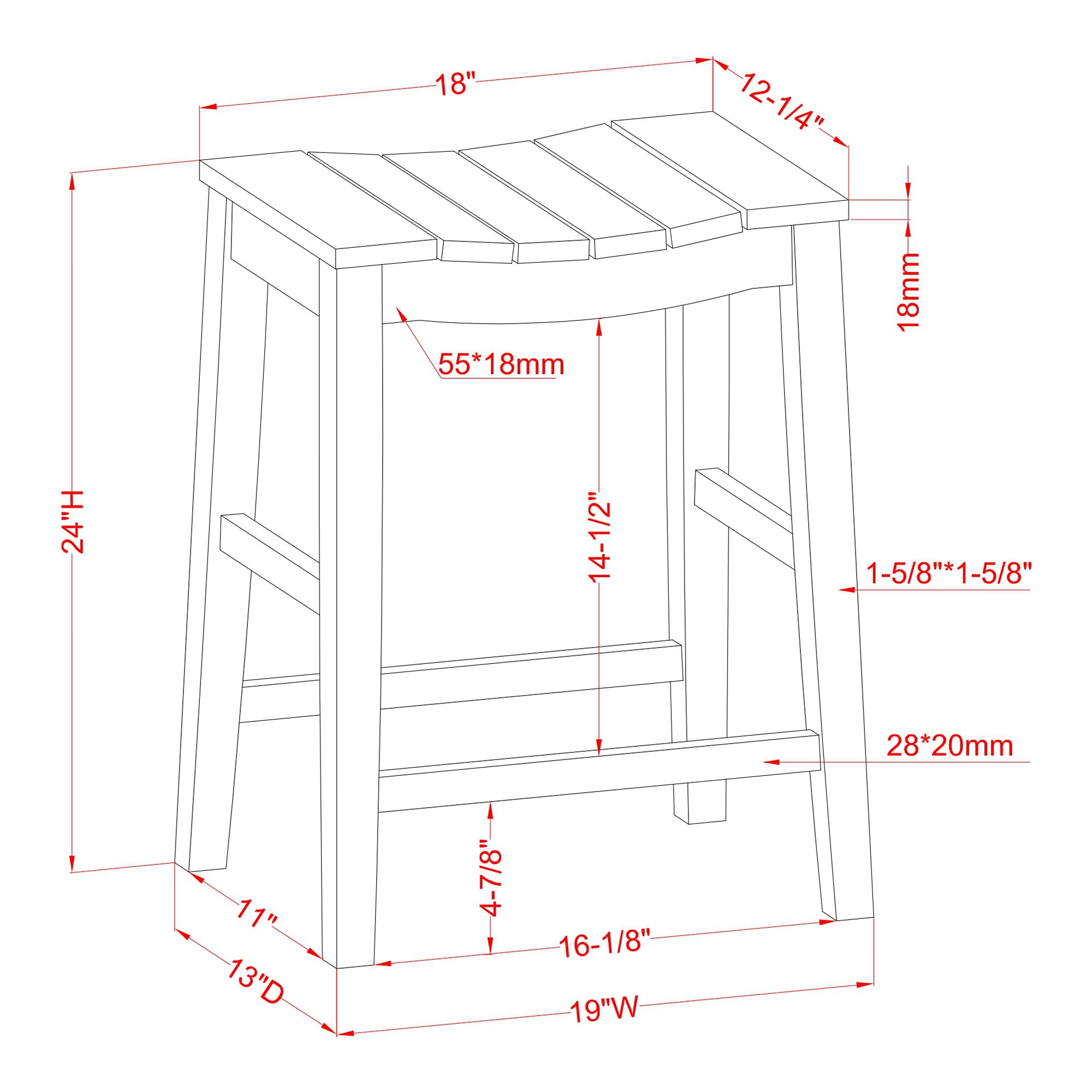 Whitcombe 24" Black Wood Counter Stools Set of 2