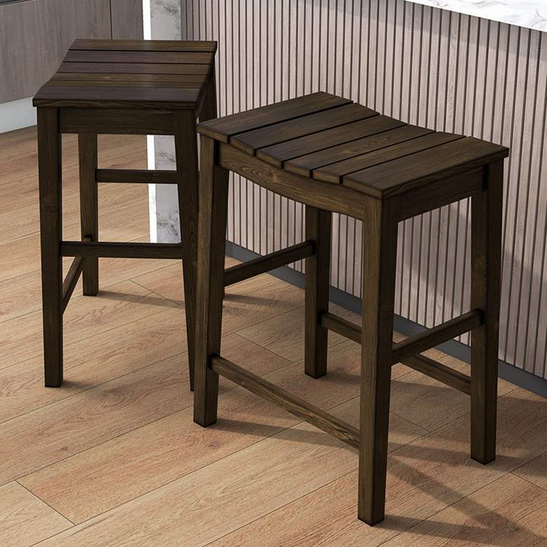 Image 1 Whitcombe 24" Dark Oak Wood Counter Stools Set of 2