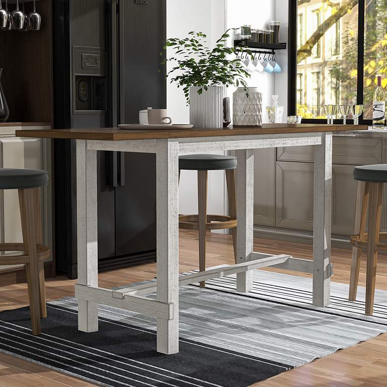 Image 1 Whitcombe 71"W Oak Antique White Wood Counter Height Table