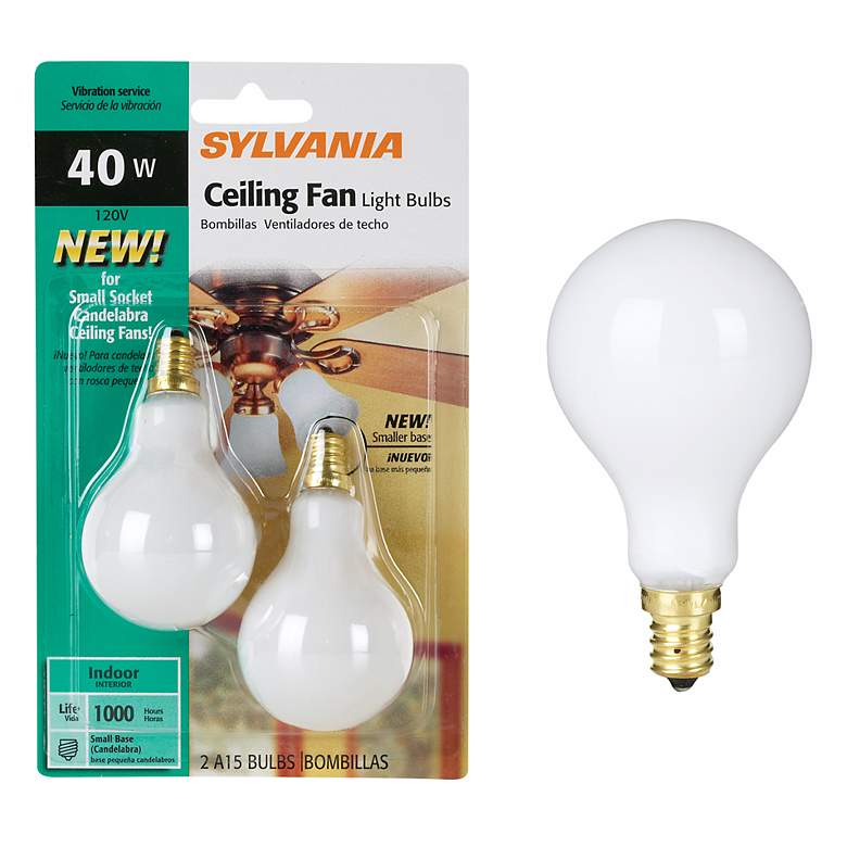 Image 1 White 2-Pack 40 Watt A15 Candle Base Fan Light Bulbs