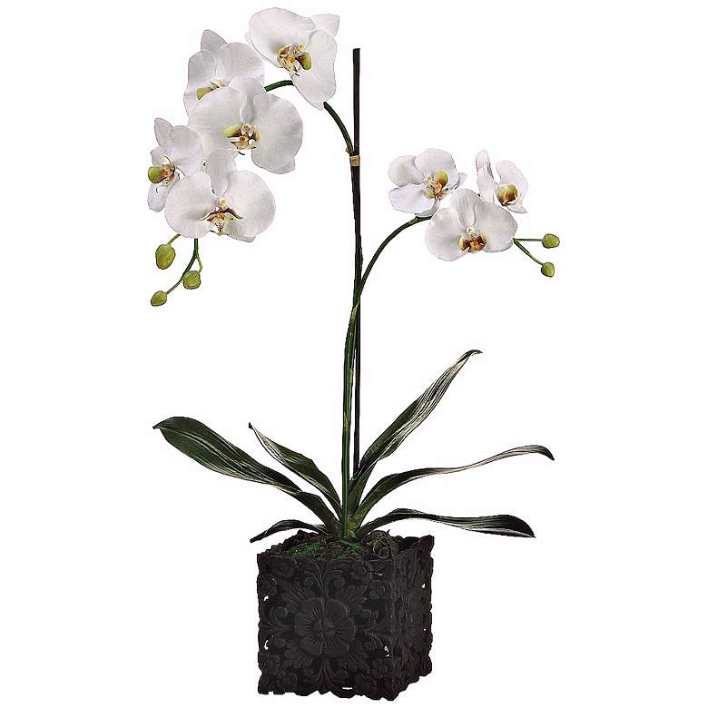 Image 1 White 32 inch High Faux Orchids in Black Floral Pot