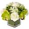 White 8 3/4" High Silk Roses in Glass Vase