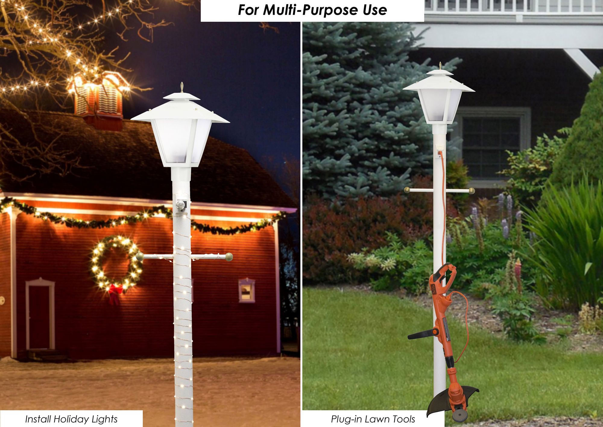 white lamp post with outlet