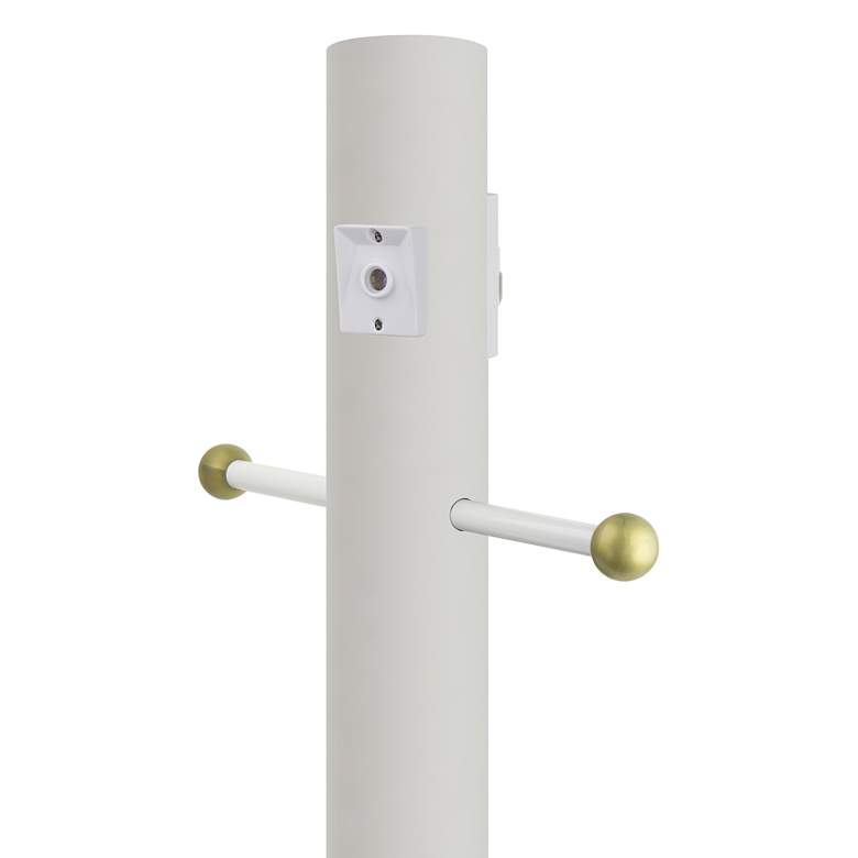 Image 1 White 84"H Cross Arm Outlet Dusk-to-Dawn Inground Lamp Post