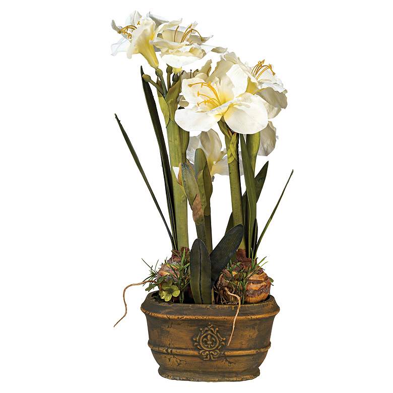 White Amaryllis 25 inch High Faux Flower Arrangement