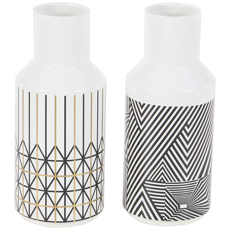 White and Black 12 1/2 inchH Ceramic Decorative Vases Set of 2