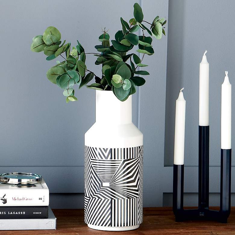 Image 1 White and Black 12 1/2"H Ceramic Decorative Vases Set of 2