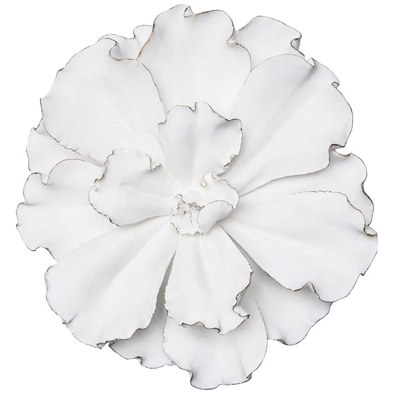 Image 1 White and Gold 15 1/2 inch Wide Flower Wall Plaque