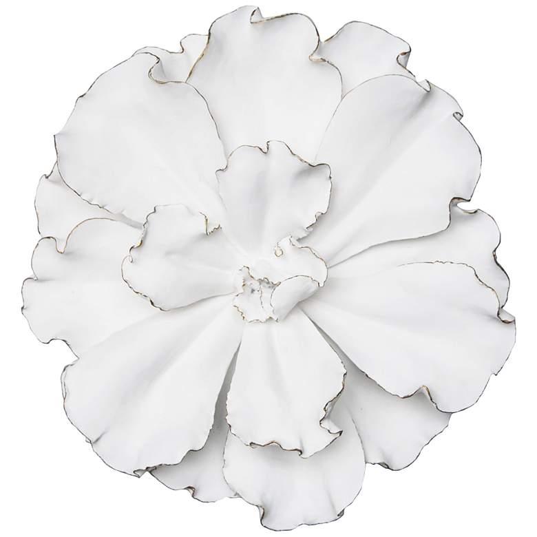 Image 1 White and Gold 20 inch Wide Flower Wall Plaque