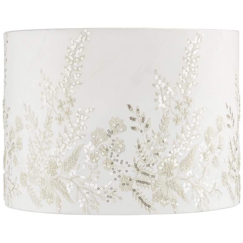 Image 1 White and Gold Floral Velvet Drum Shade 15x15x11 (Spider)