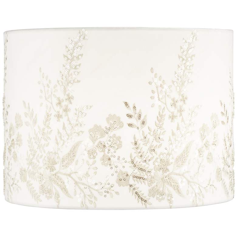 White and Gold Floral Velvet Drum Shade 15x15x11 (Spider) more views