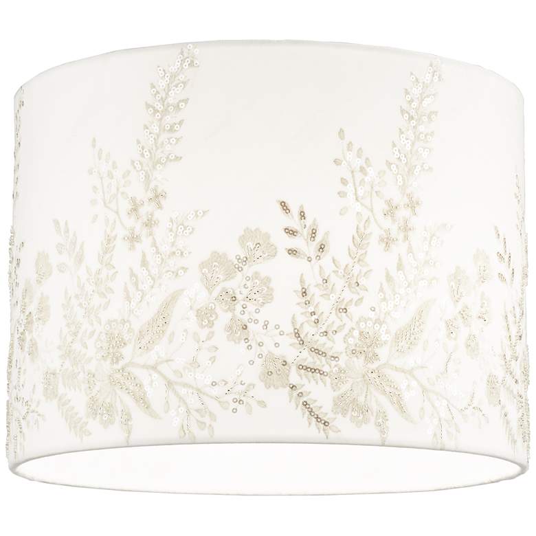 White and Gold Floral Velvet Drum Shade 15x15x11 (Spider) more views