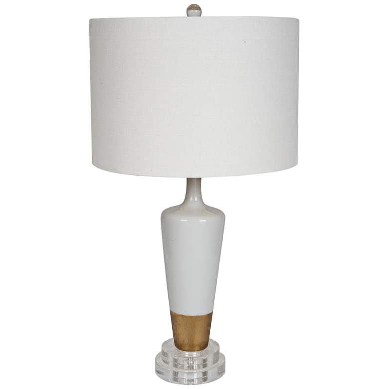 Image 1 White and Gold Leaf Ceramic Vase Table Lamp