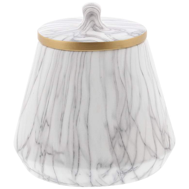 Image 1 White and Gray 10" High Gourd Marble Stoneware Jar