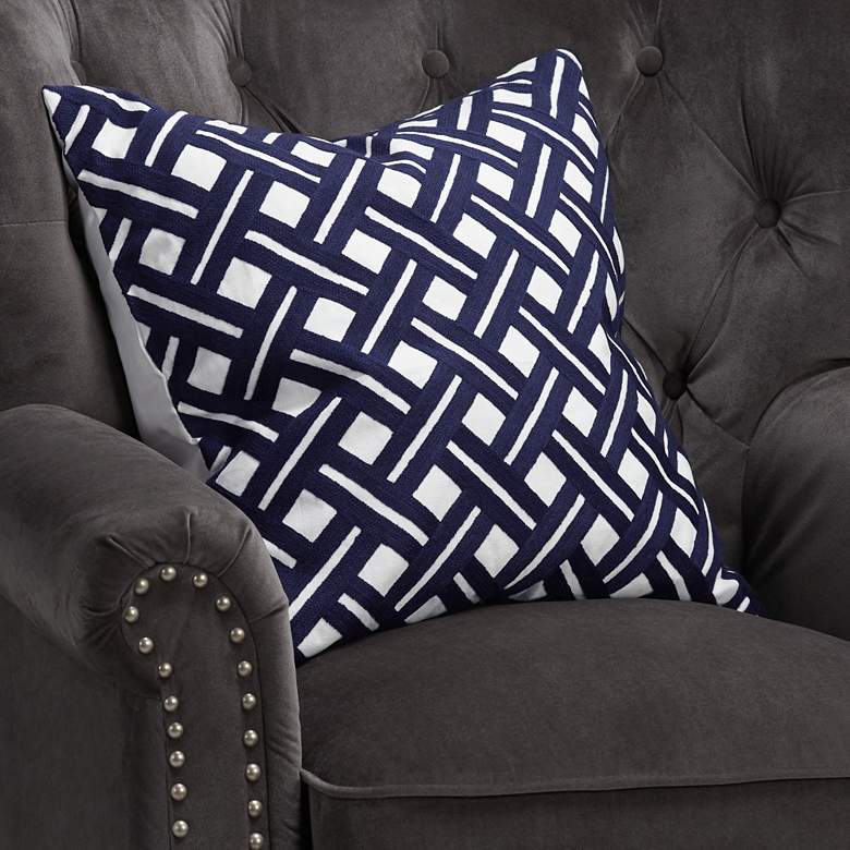 Image 1 White and Navy Crosshatch Weave 20 inch Square Decorative Pillow