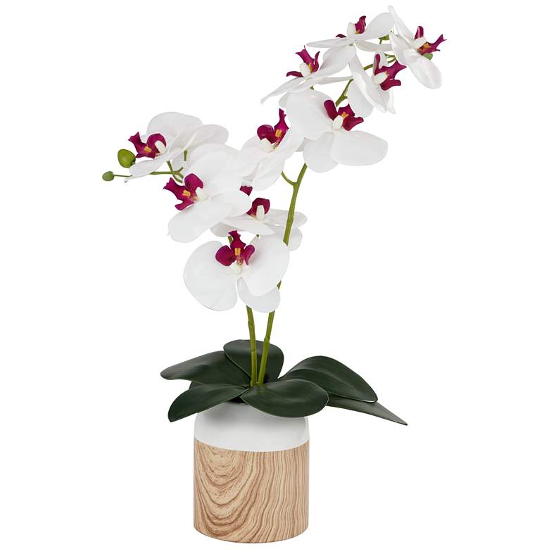 Image 1 White and Purple Orchid 23 1/2 inch High Faux Flowers in Ceramic Pot