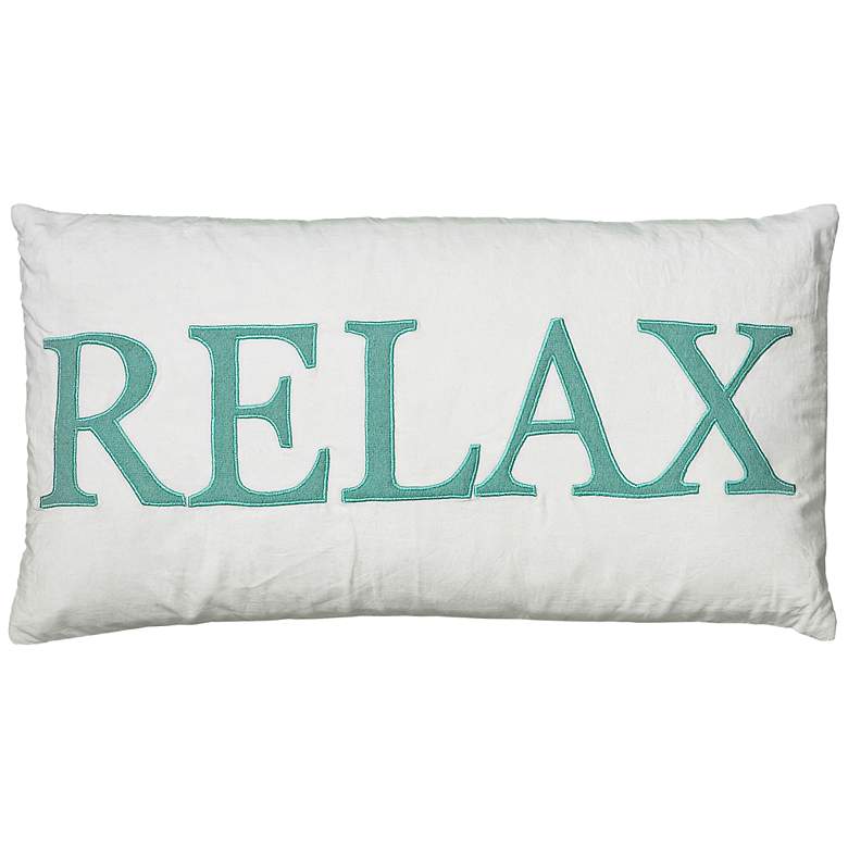 Image 1 White and Teal Relax 21 inch x 11 inch Decorative Lumbar Pillow