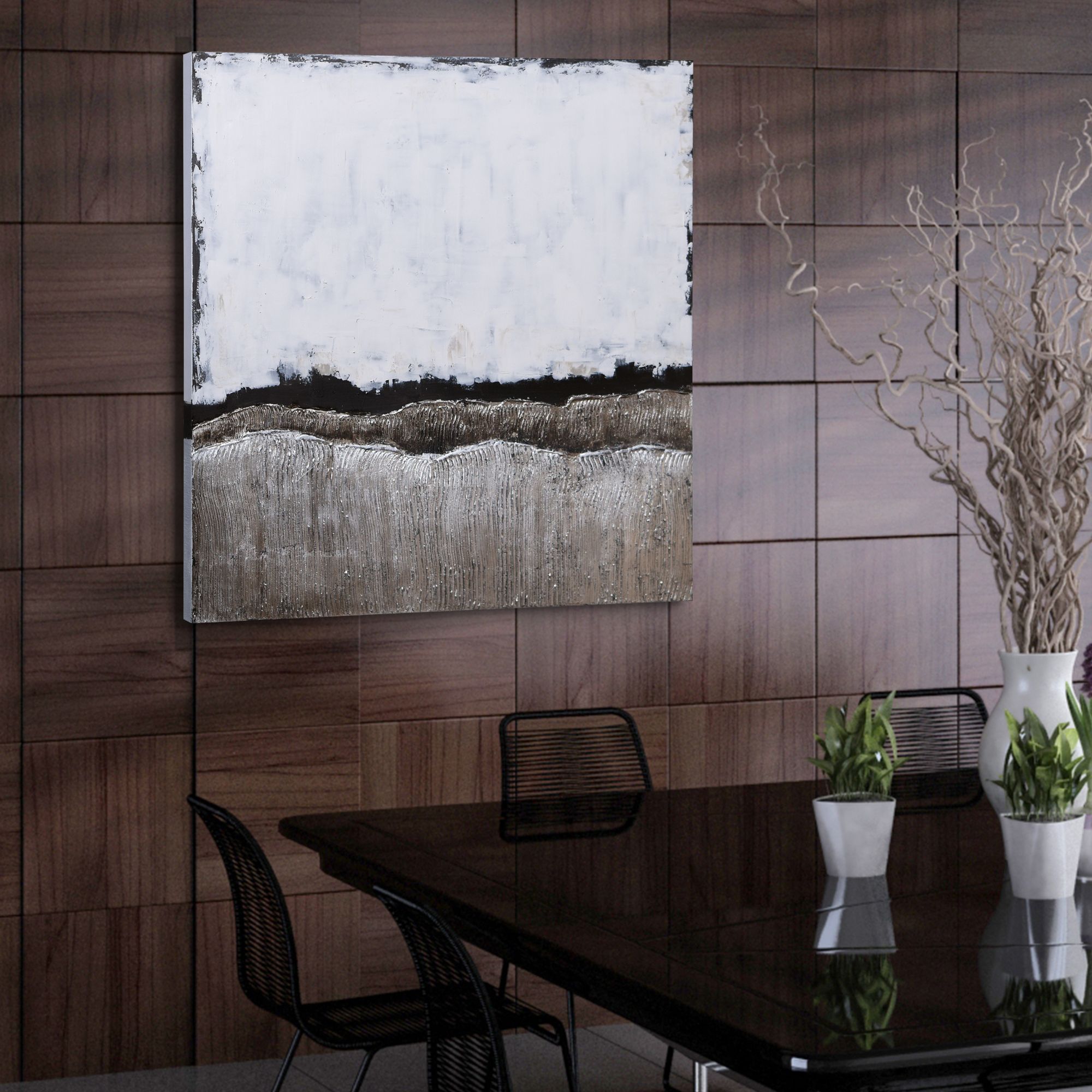 White Atmosphere 48" Square Framed Canvas Wall Art in scene