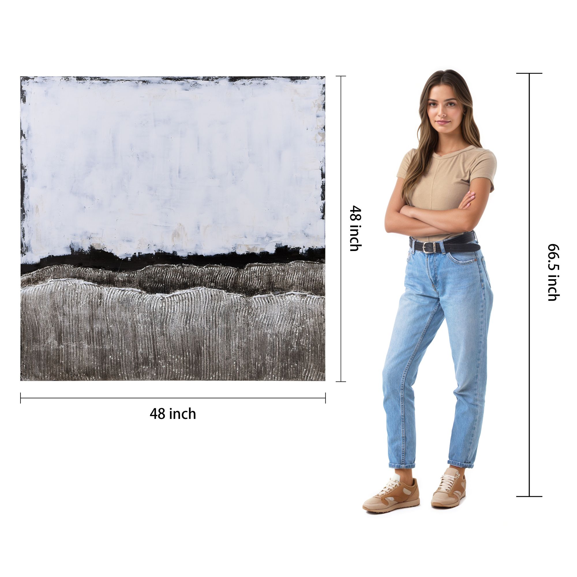 White Atmosphere 48" Square Framed Canvas Wall Art in scene