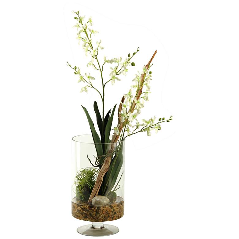 Image 1 White Baby Dendrobium Orchids 35 inchH Faux Flowers in Vase 