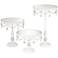 White Beaded Mirror-Top Round Cake Stands Set of 3
