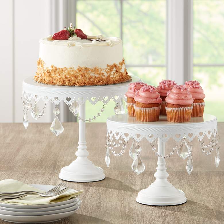 Image 1 White Beaded Round Cake Stand Set of 2