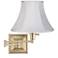White Bell Shade Brass Beaded Plug-In Swing Arm Wall Lamp