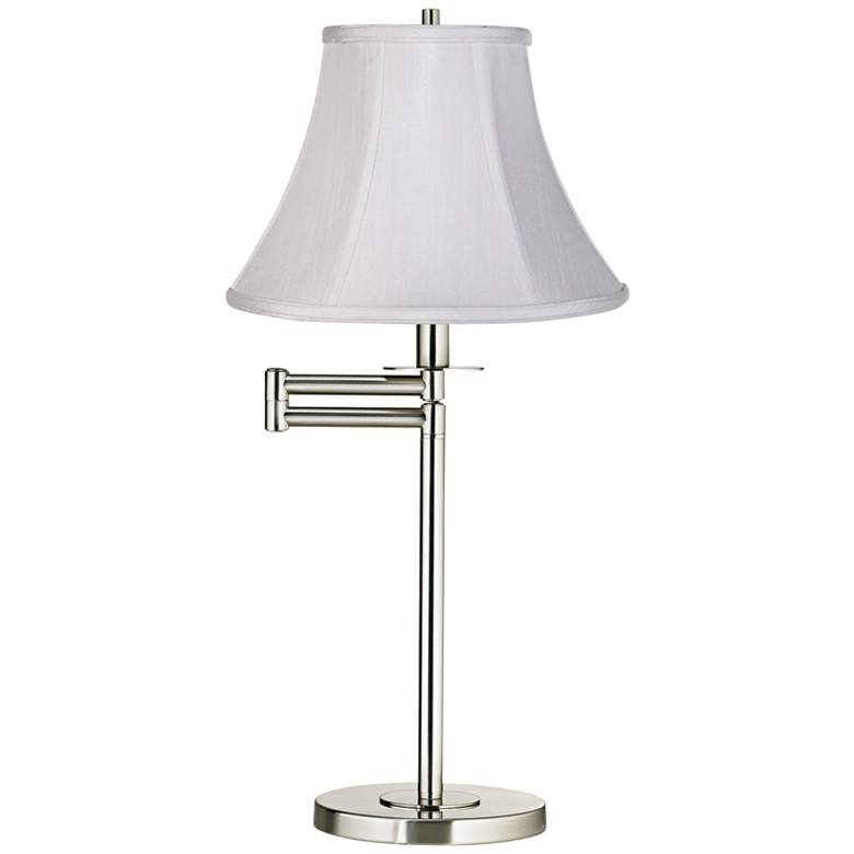 Image 1 White Bell Shade Brushed Nickel Swing Arm Desk Lamp