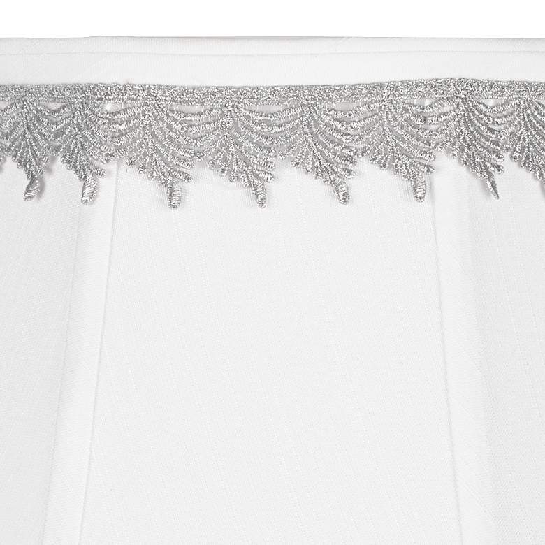 Image 2 White Bell Shade with Silver Leaf Trim 9x18x13 (Spider) more views