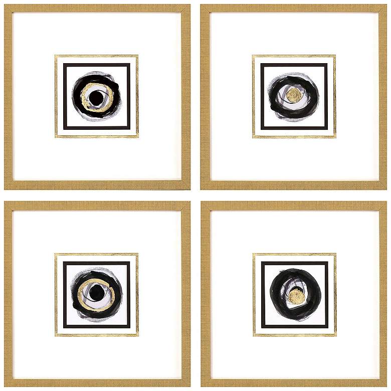 Image 1 White Black Gold 20"W x 20"H Framed Art Set of 4