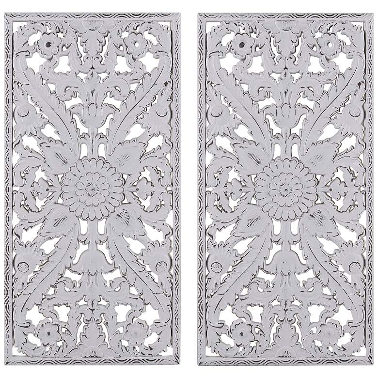 Image 2 White Botanical Carved Wood Wall Art Set of 2