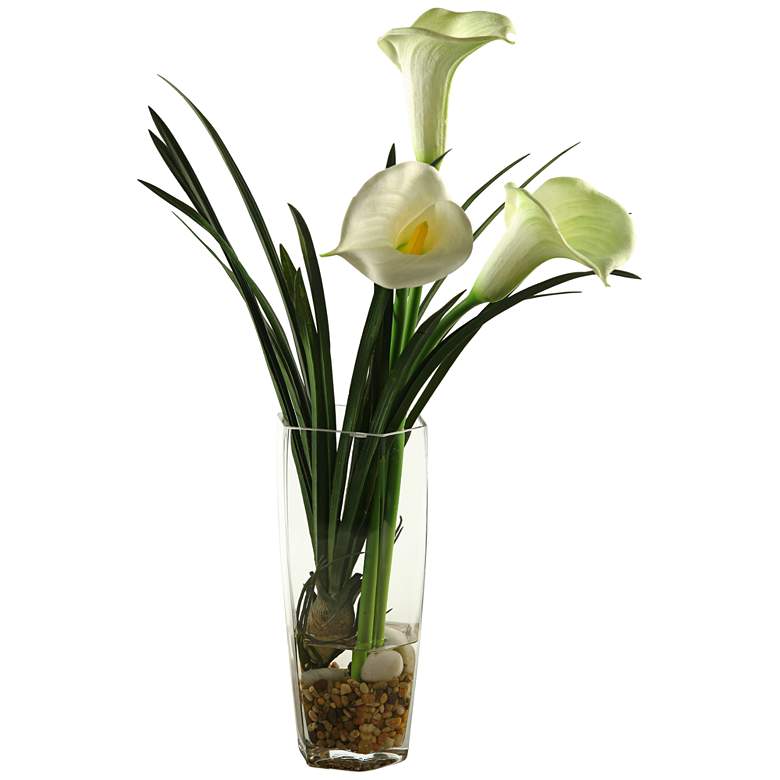 Image 1 White Calla Lilies 27 1/2 inchH Faux Flowers in Glass Vase