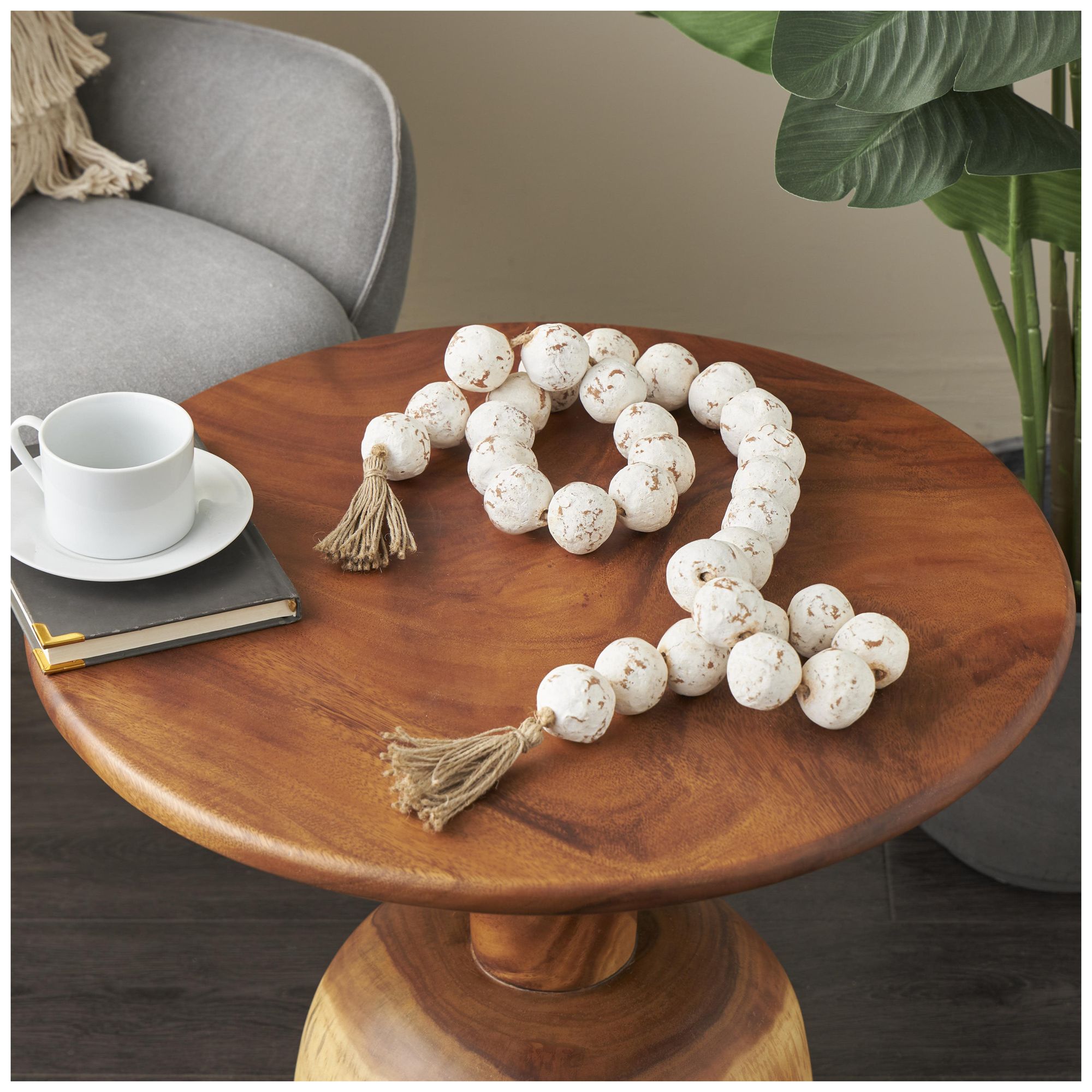 Image 4 White Ceramic Bohemian Garland with Tassel, 62" x 2" x 2" more views